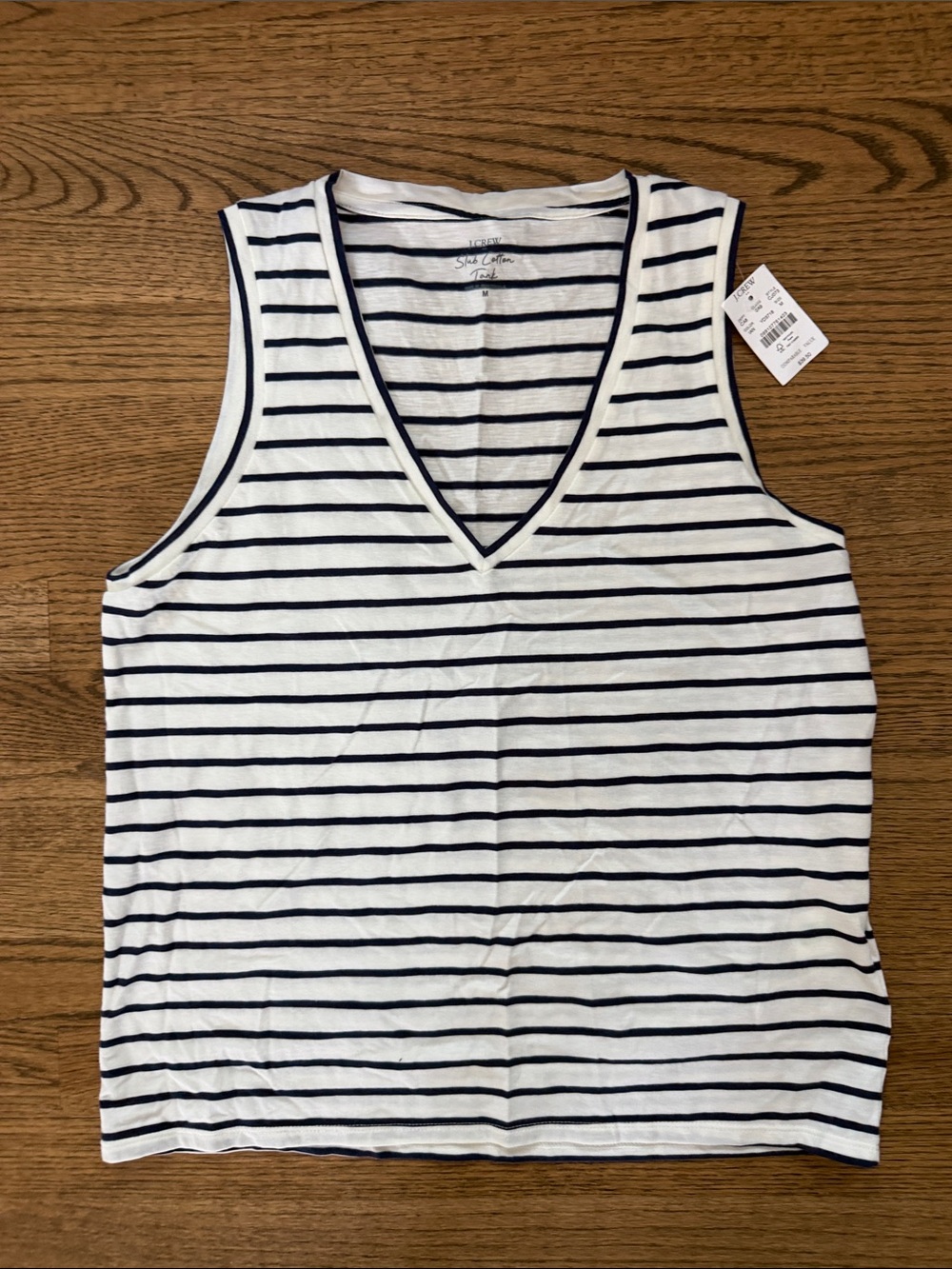 J. Crew White and Navy Striped Slub V-Neck Tank